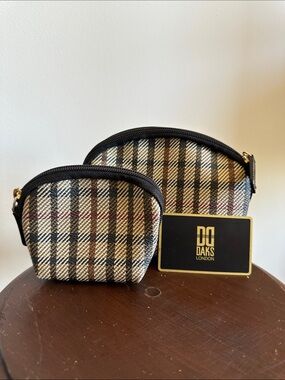 DAKS London Plaid Zip Pouch Duo - Beige, Brown, Black